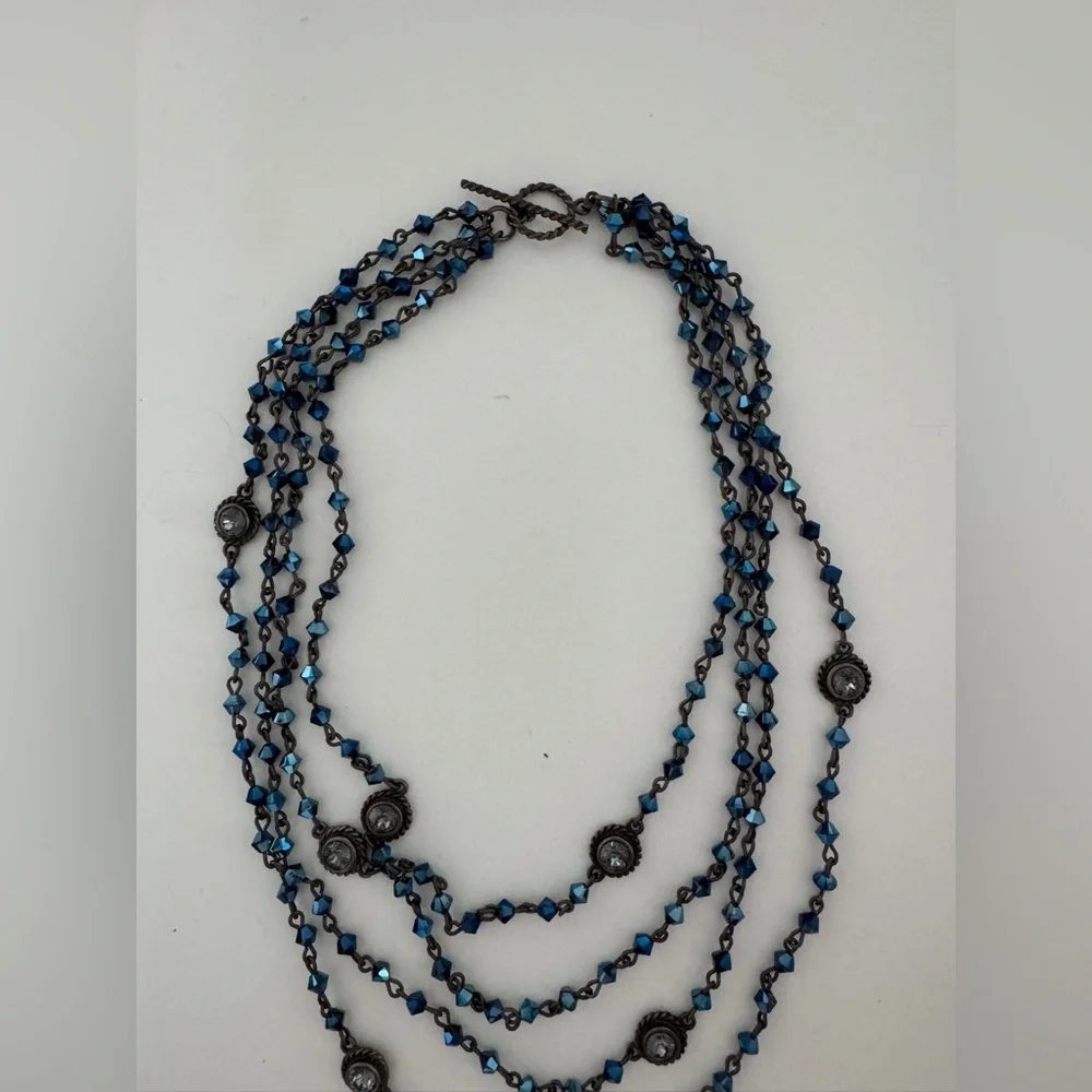 Virgins Saints & Angels Navy Blue and Gunmetal San Benito Medallion Necklace - Picture 4 of 7